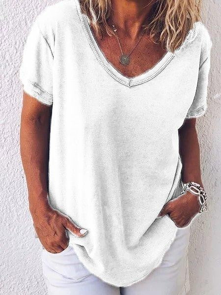 Women’s T-shirt – Relaxed Fit – V-Neck – Short Sleeve – Soft Breathable Blend