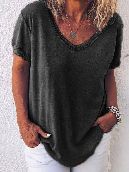 Women’s T-shirt – Relaxed Fit – V-Neck – Short Sleeve – Soft Breathable Blend