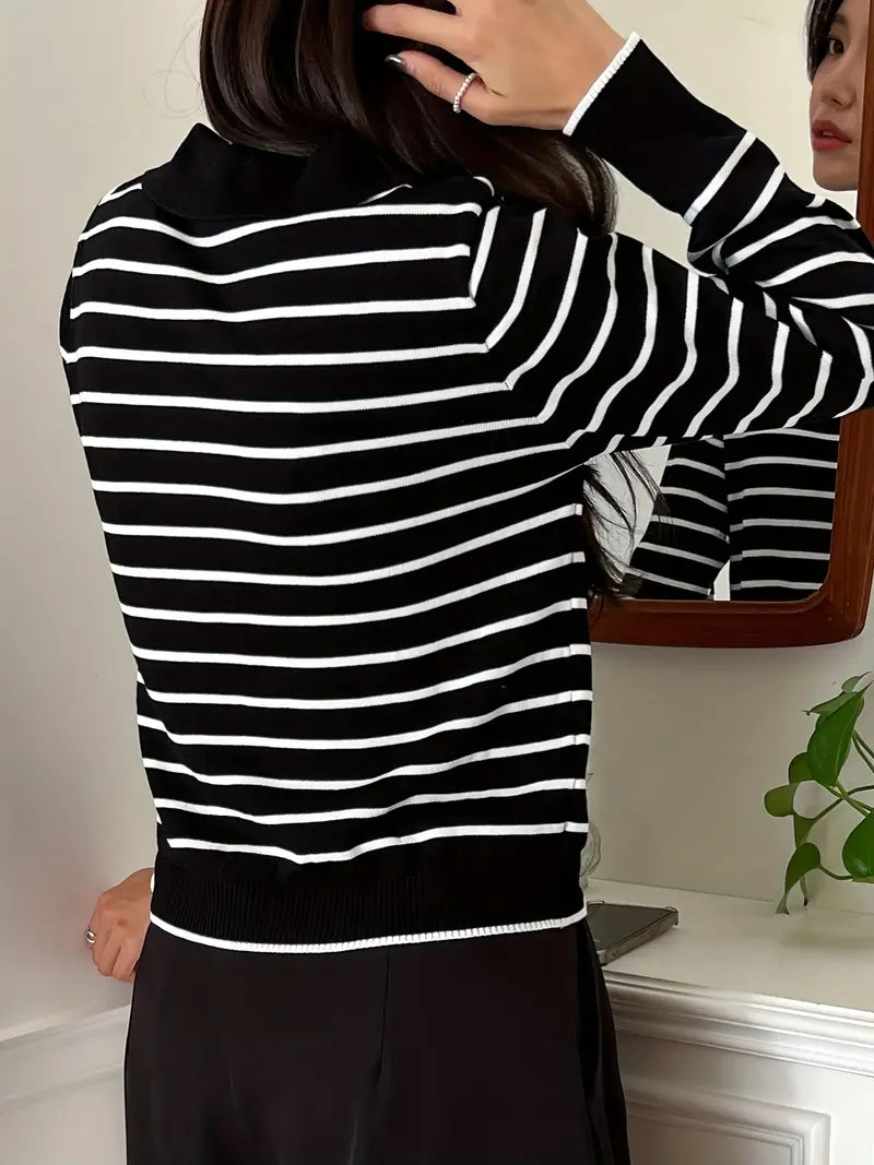 Loose Striped Lapel Sweater