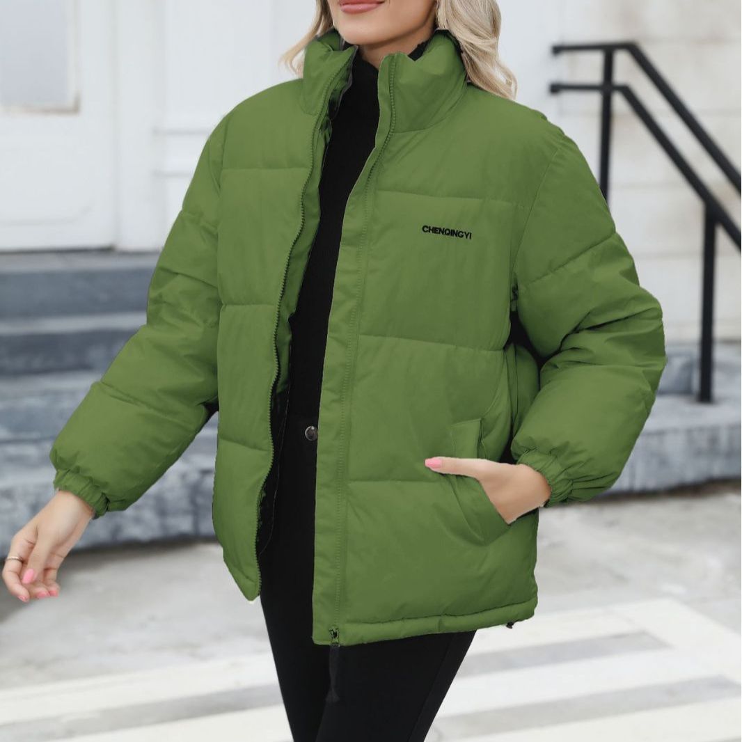 Women's windproof cotton puffer jacket with turtle neck collar