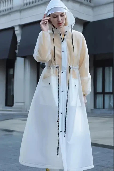 Women's long raincoat with hood and pockets