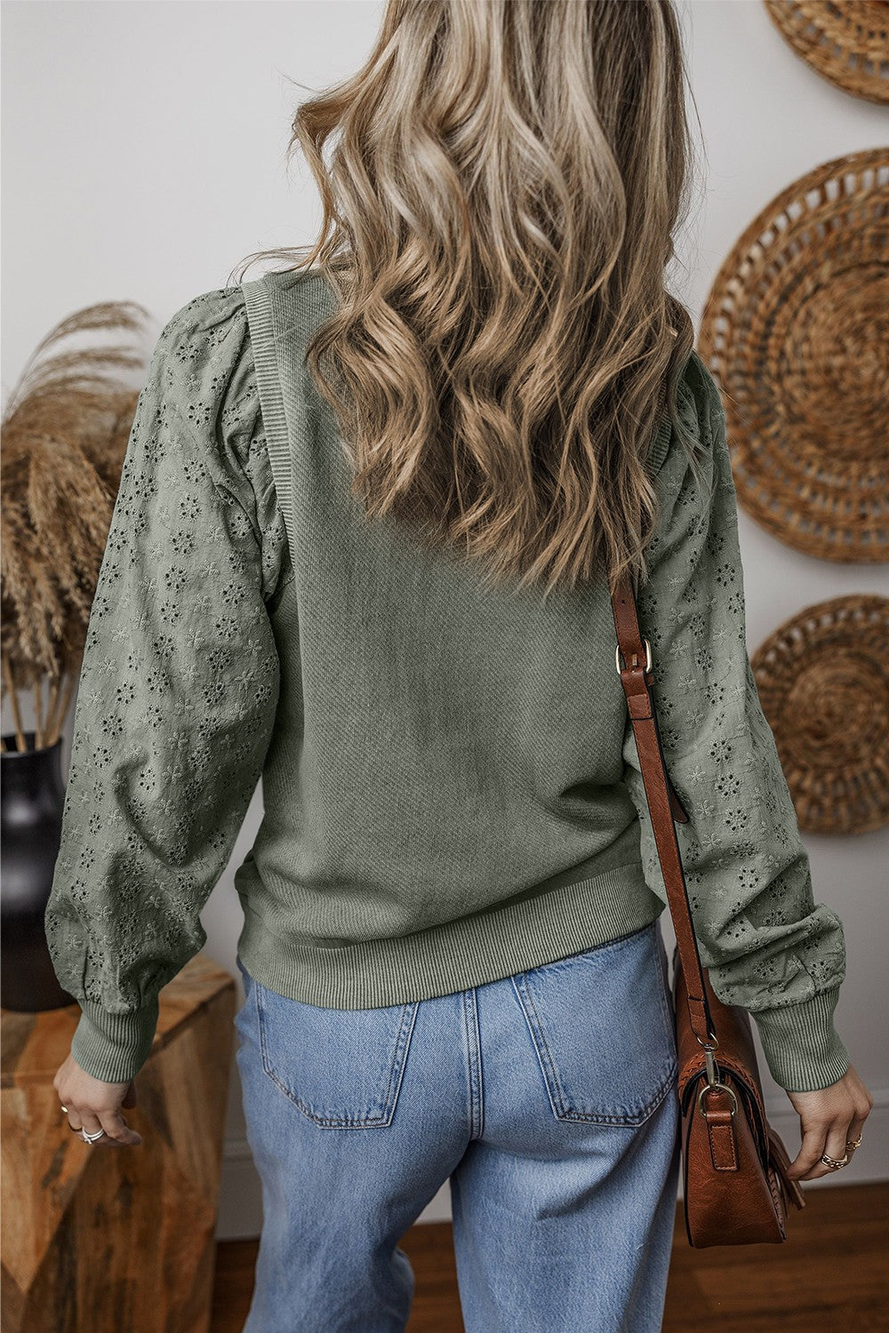 Lara - eyelet round neck long sleeve sweatshirt