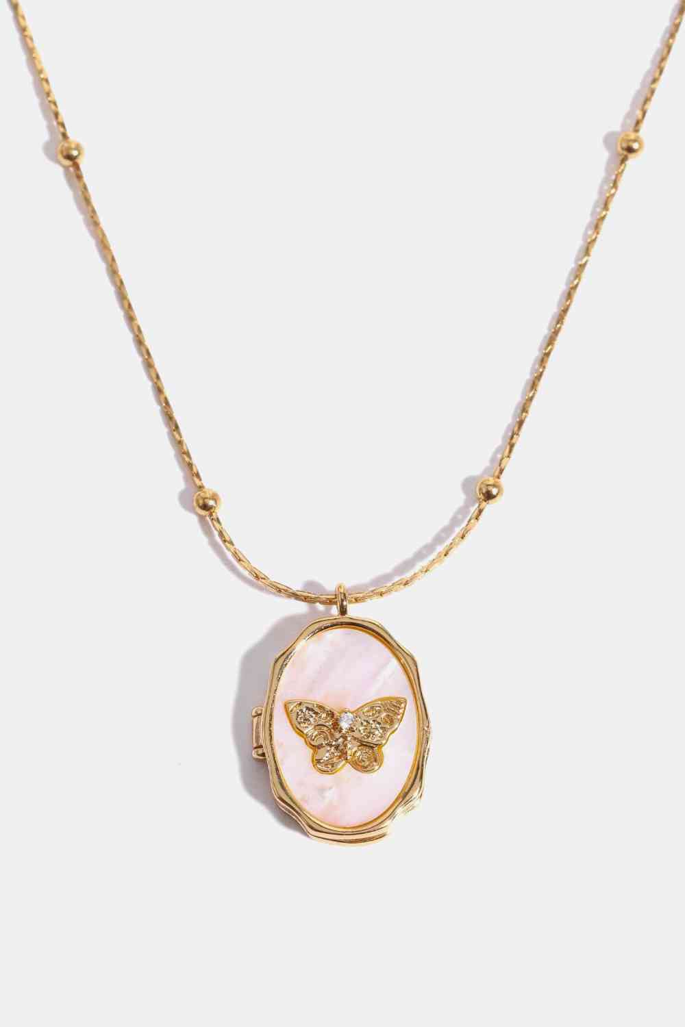Sparkling Stone Butterfly Locket Pendant Necklace