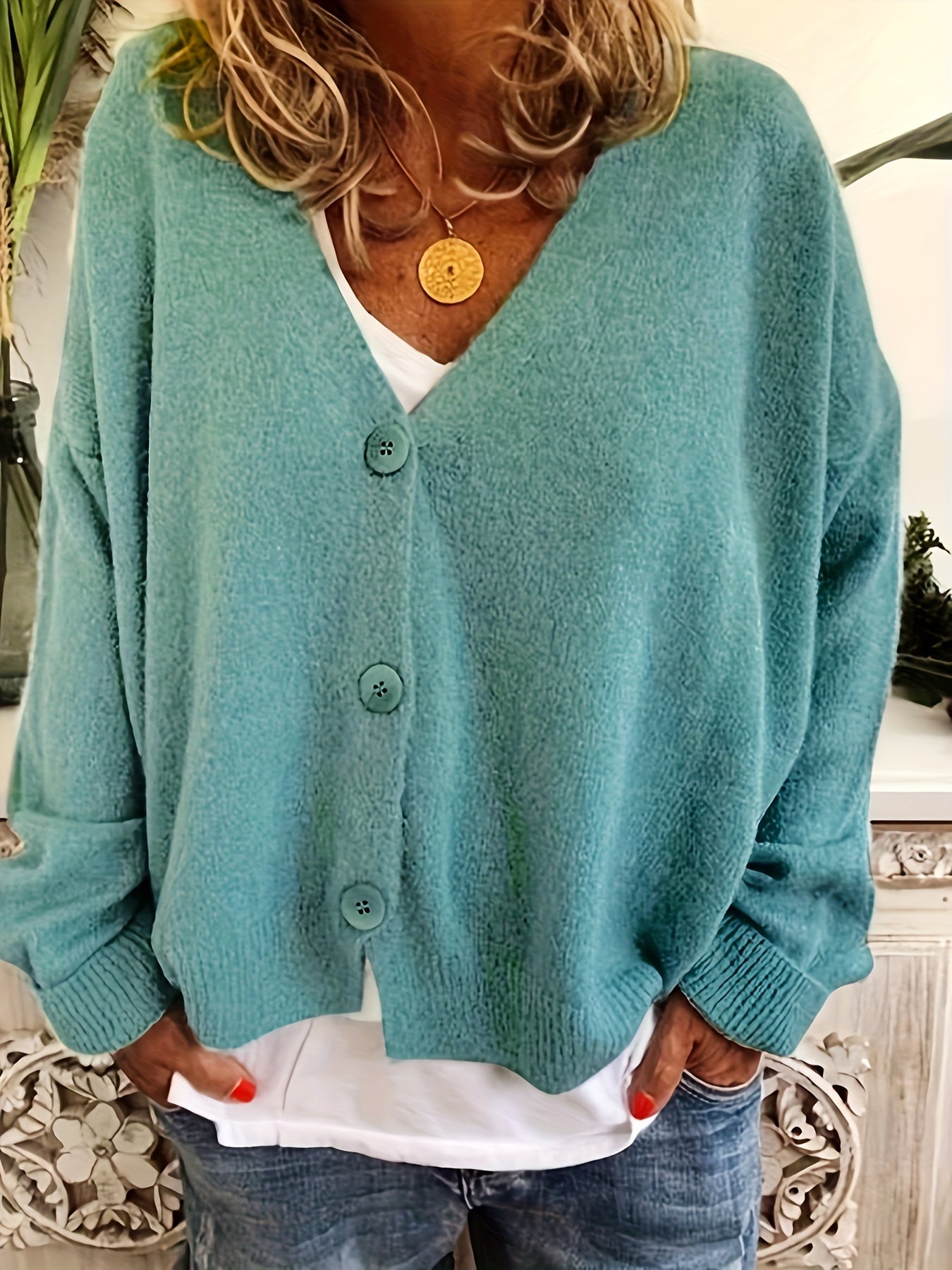 Women’s Cardigan - Relaxed Fit - Button Front - Ribbed Cuffs - Drop Shoulder Design
