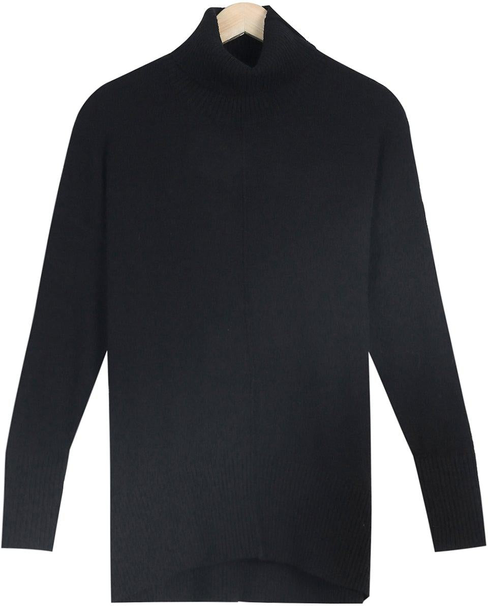 High Neck Long Sleeve Black Sweater