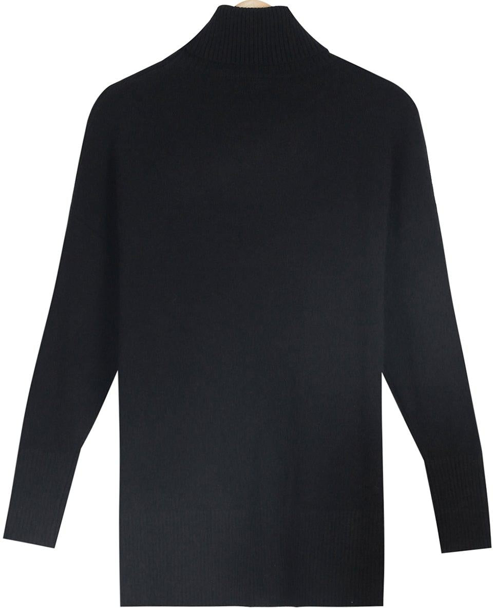 High Neck Long Sleeve Black Sweater