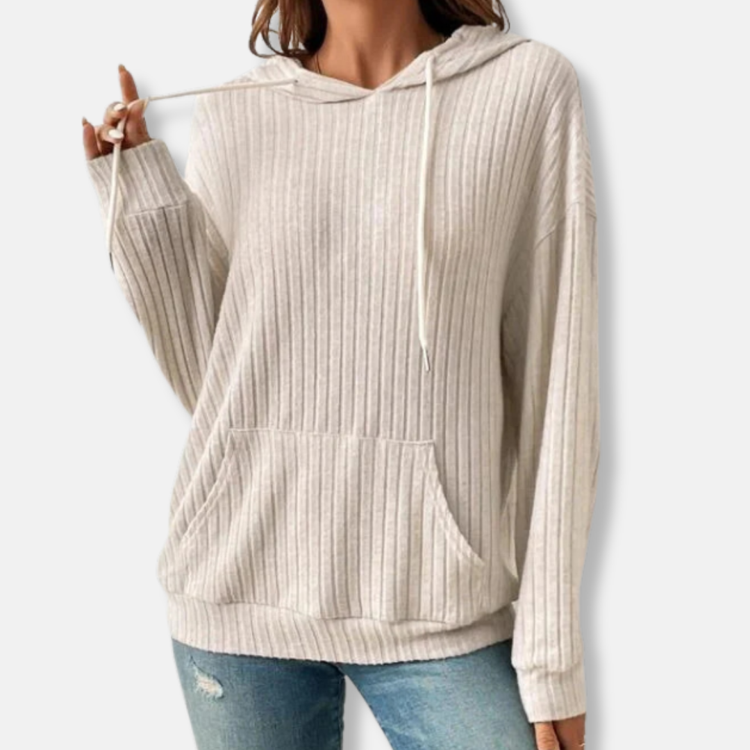 Women’s Hooded Sweater – Relaxed Fit – Rib Knit – Kangaroo Pocket – Drawstring Hood