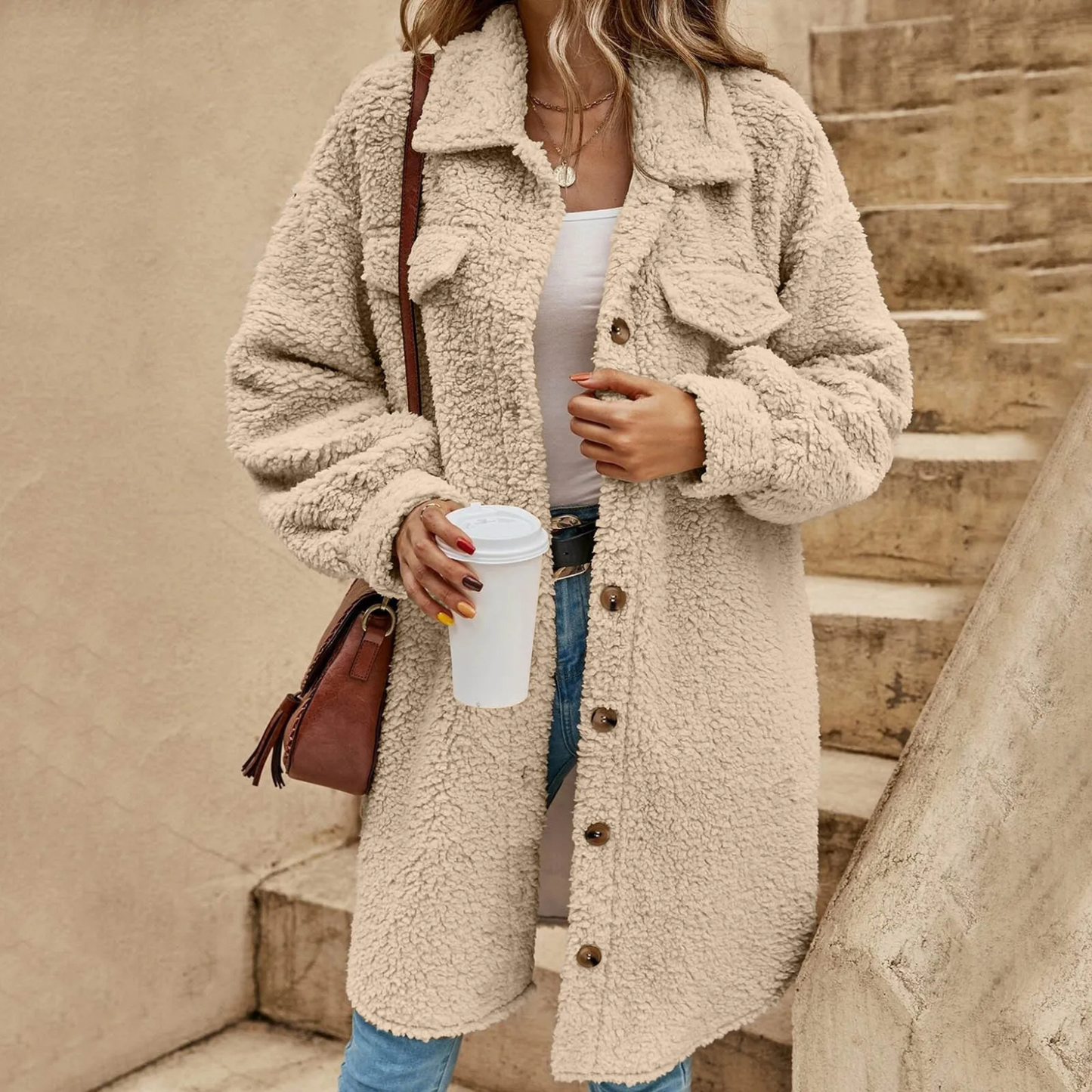 Women's textured long sleeve coat