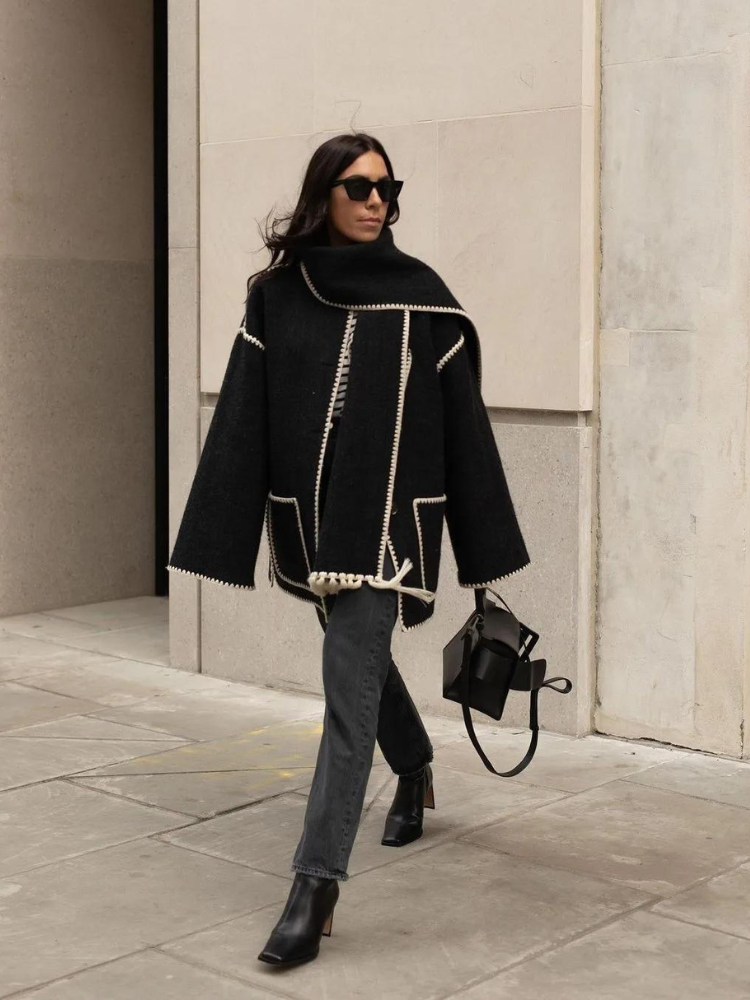 Women's loose woolen scarf tassels jacket