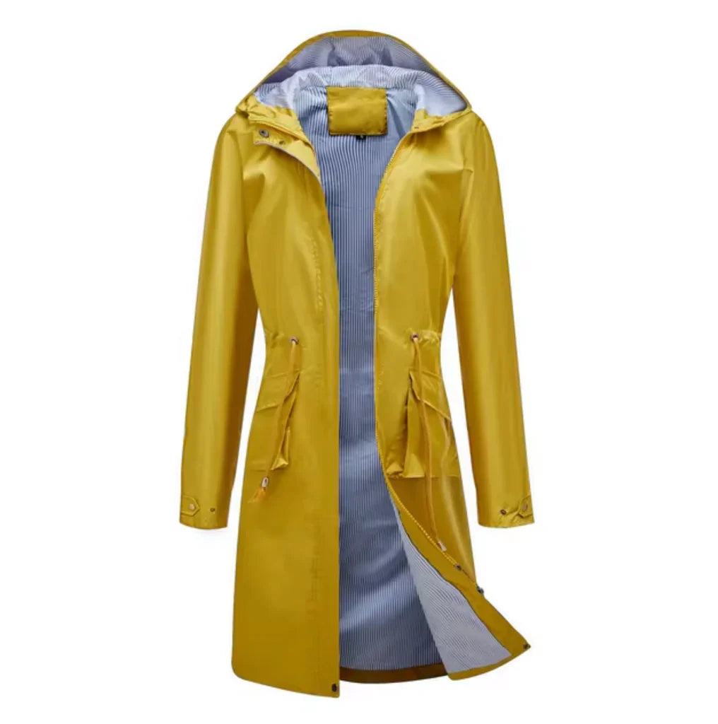 Women’s Long Hooded Jacket – Water-Resistant – Tailored Fit – Zip Front – Adjustable Waist
