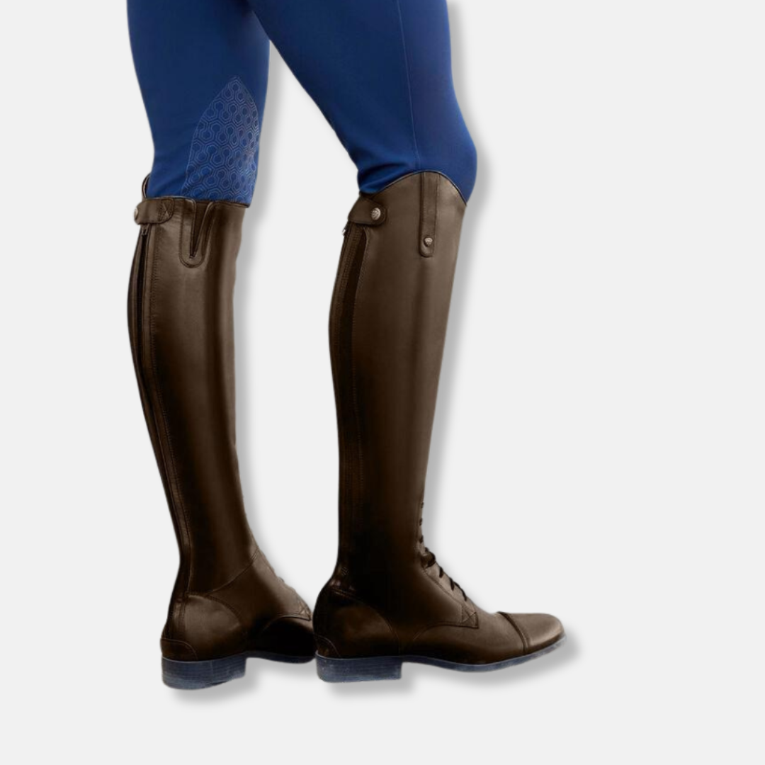 Women’s Tall Riding Boots - Leather - Knee-High - Front Lacing - Back Zipper Closure