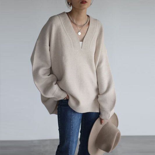 Knitted V-Neck Long-Sleeve Sweater