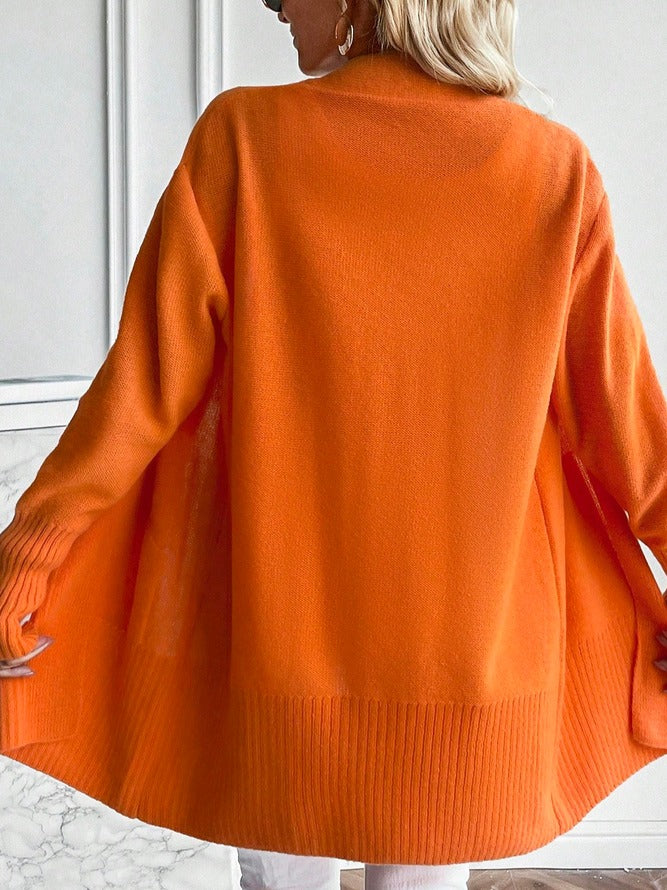 Women's orange plain knitted cardigan
