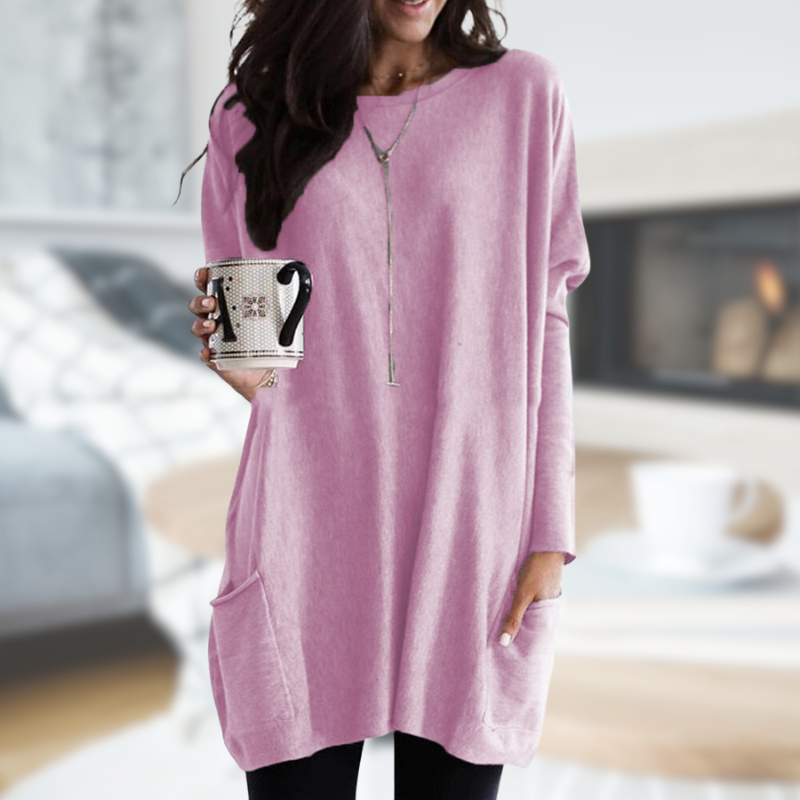 Oversized Front Pocket Casual Fit Tunic Sweater