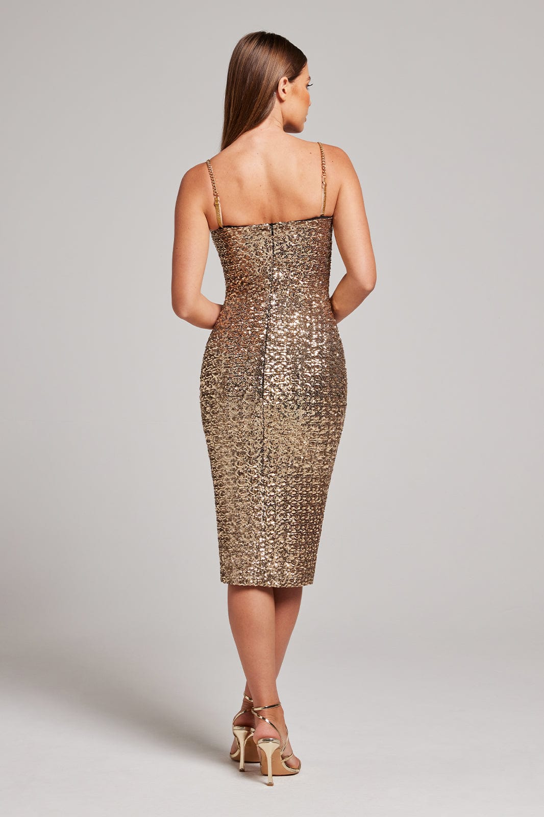 Women’s Midi Dress – Slim Fit – Sequin – Spaghetti Straps – Elegant Evening Wear