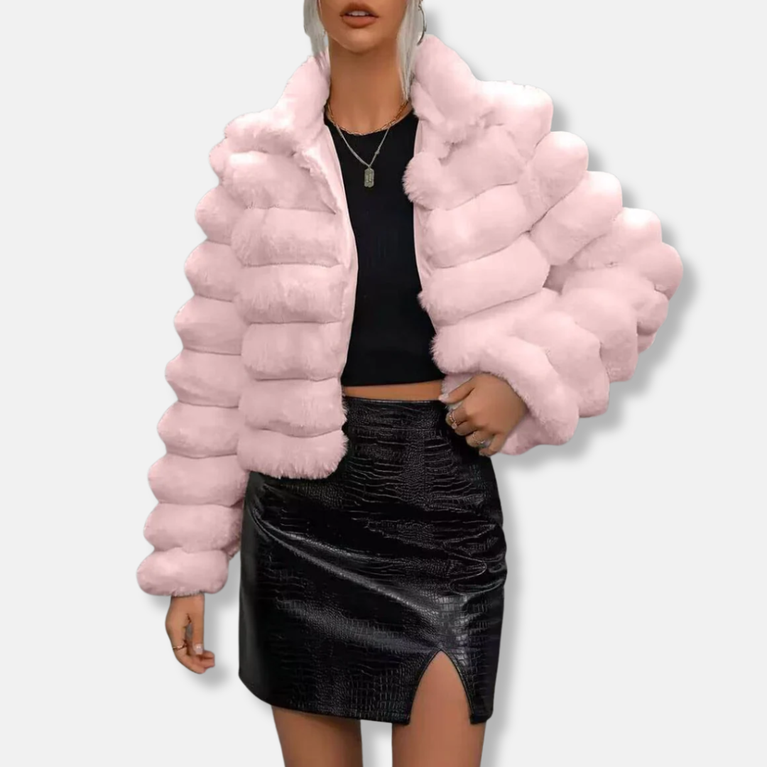 Faux Fur Cropped Stand Collar Jacket