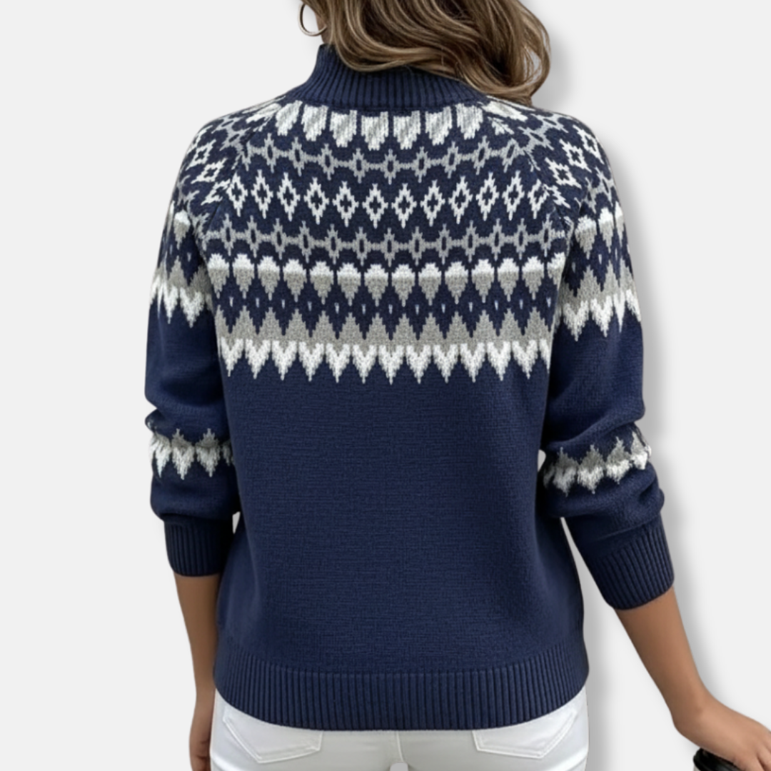 Sienna Relaxed Fit Turtleneck Sweater | Geometric Pattern Ribbed Sweater