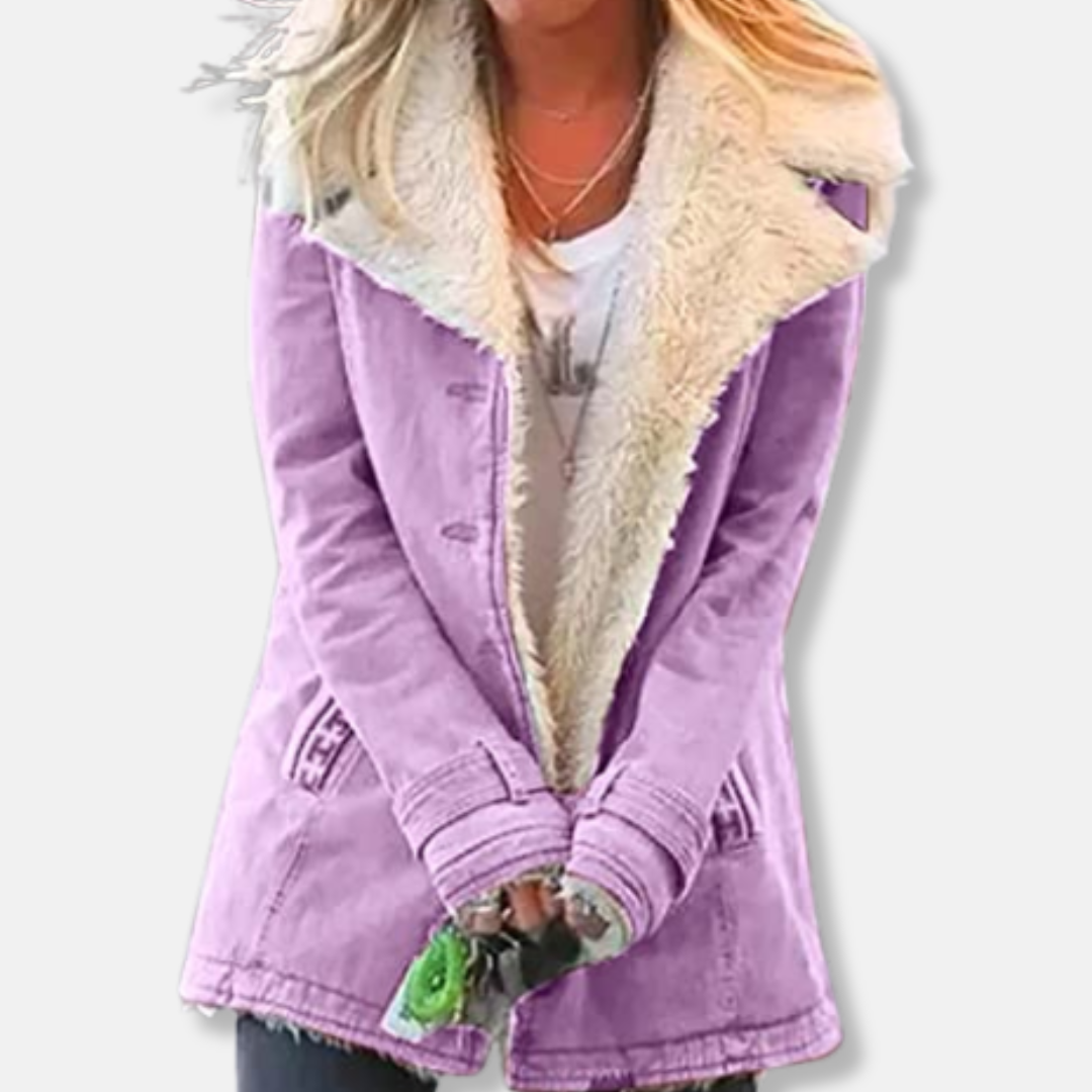 Rosie Suede Shearling Lined Jacket | Relaxed Fit Mid-Length Jacket