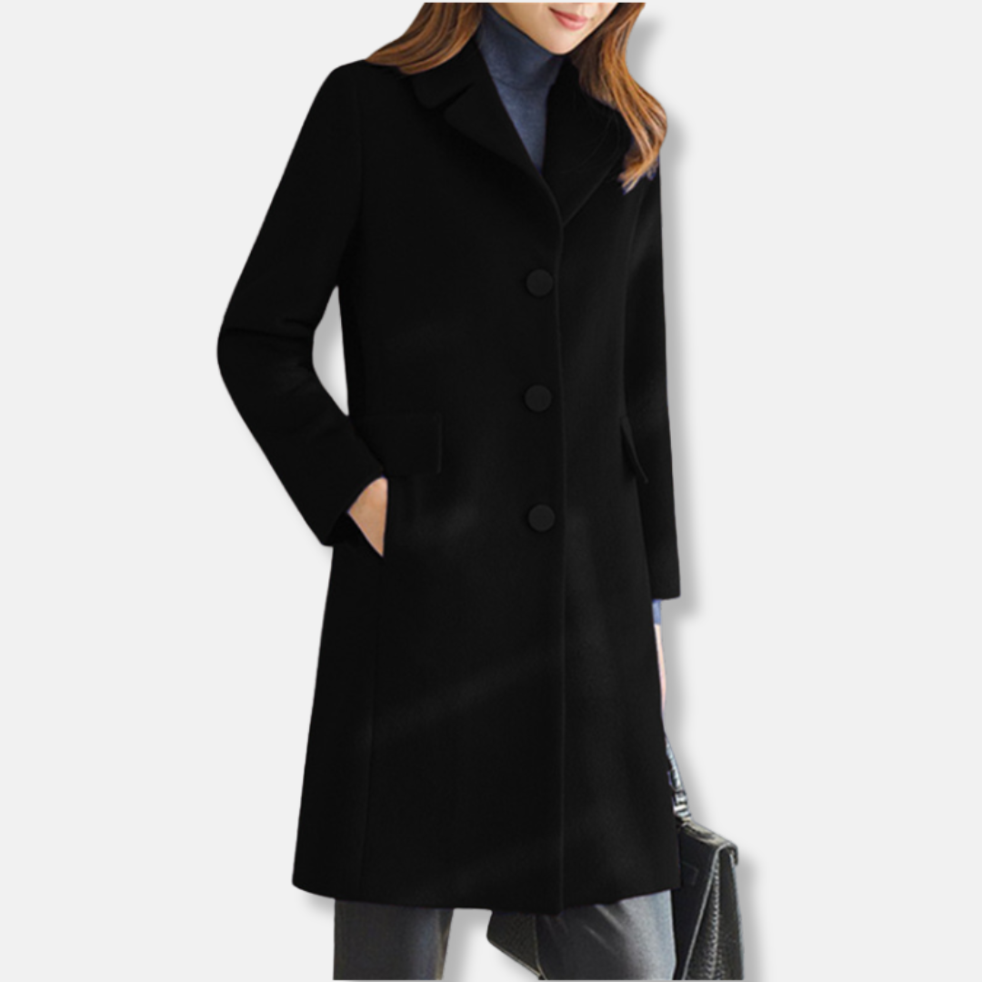 Women’s Trench Coat – Tailored Fit – Wool – Knee Length – Notched Lapel – Button Front