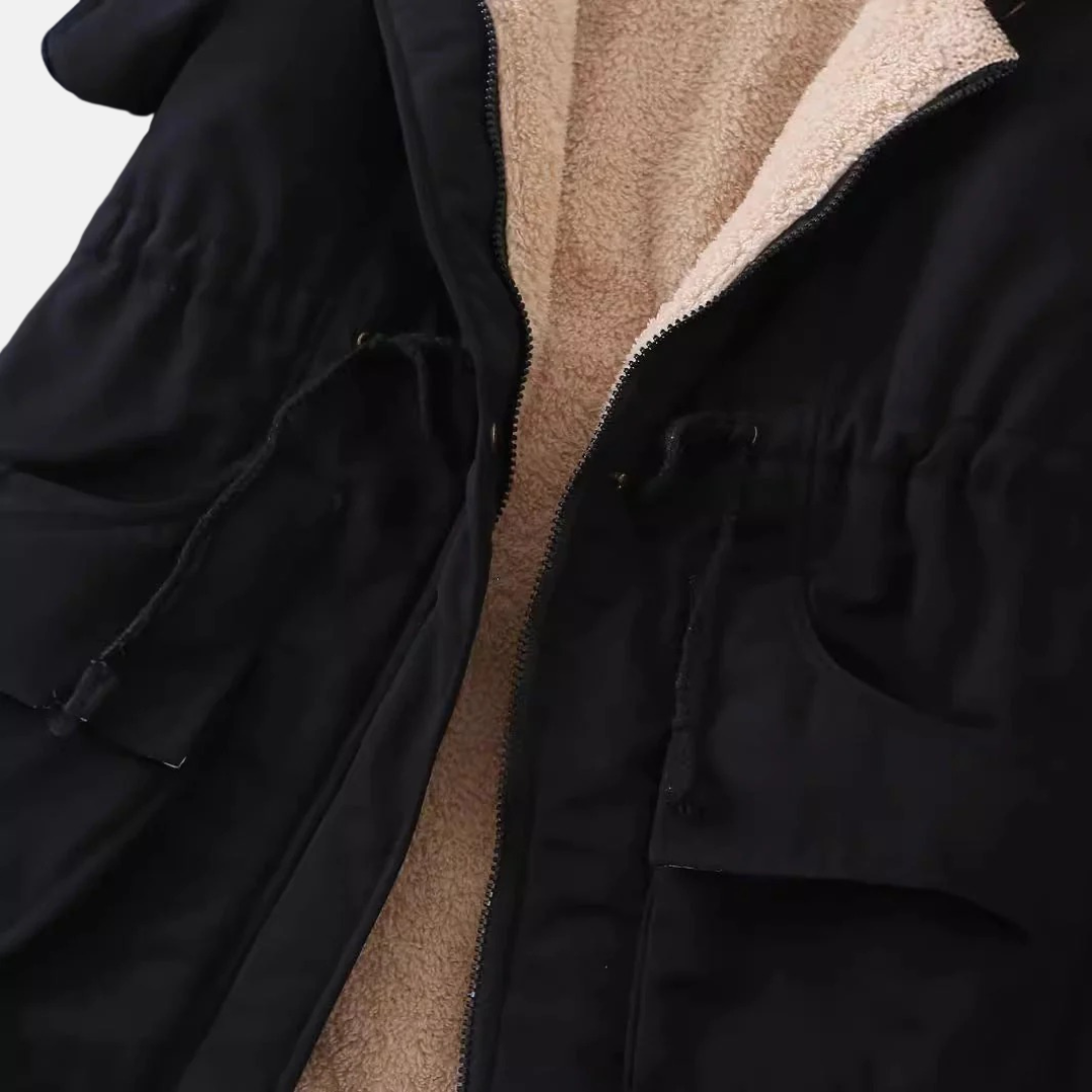 Plush Lined Hooded Loose Fit Parka Jacket
