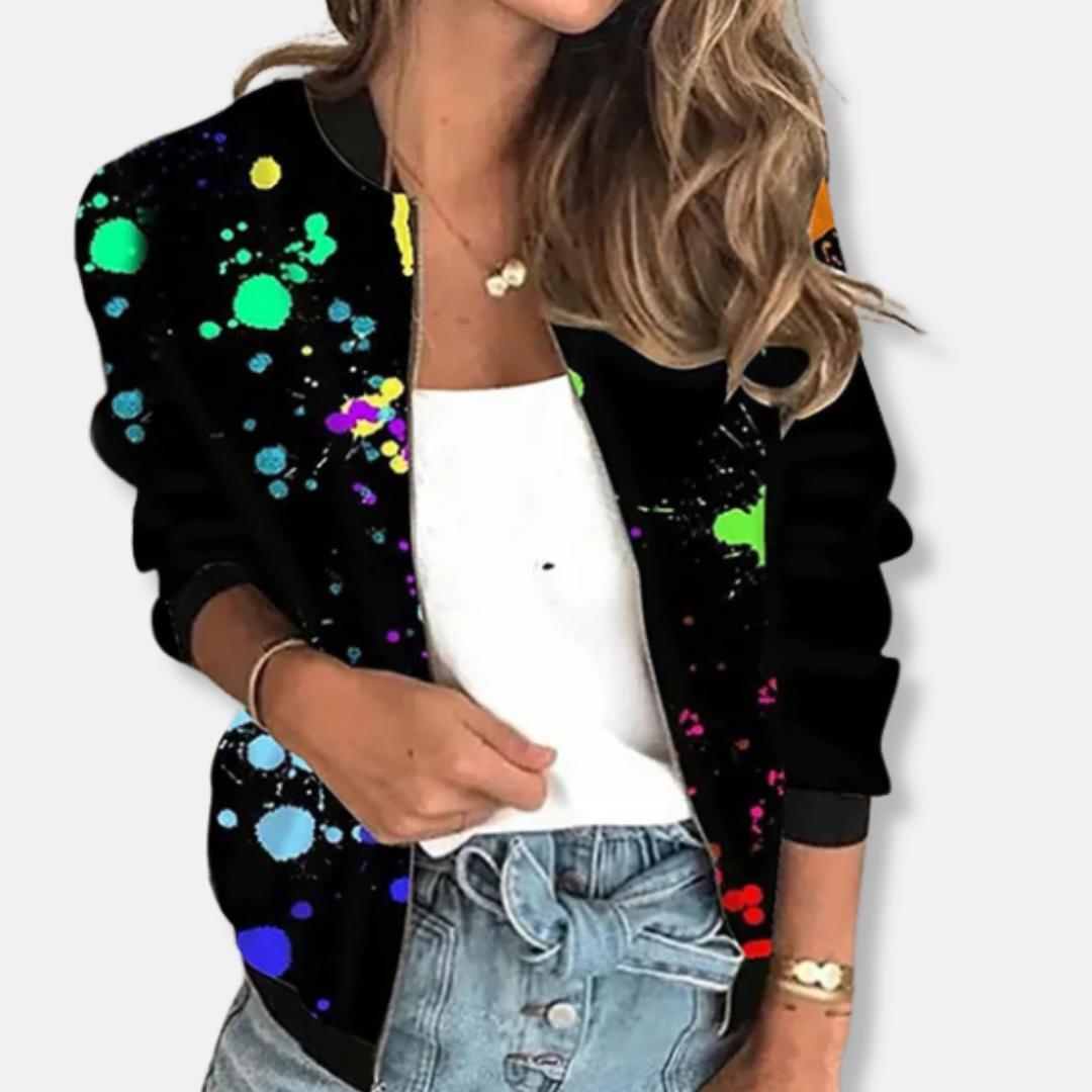 Isabella Relaxed Fit Bomber Jacket | Succulent Print Ribbed Collar Bomber Jacket