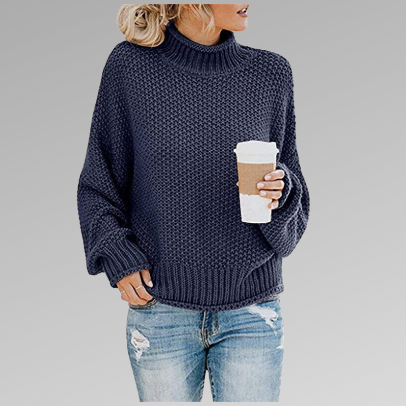 Women's Chunky Knit Sweater - Wool Blend - Oversized Fit - High Turtleneck Warm Pullover