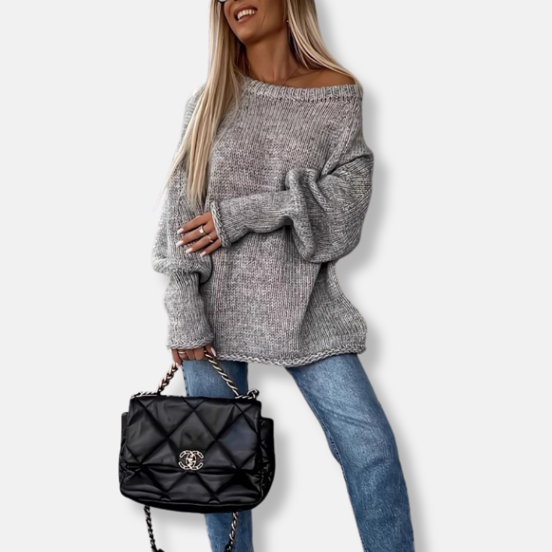 Women’s Sweater - Chunky Knit - Oversized Fit - Off-Shoulder - Long Balloon Sleeves