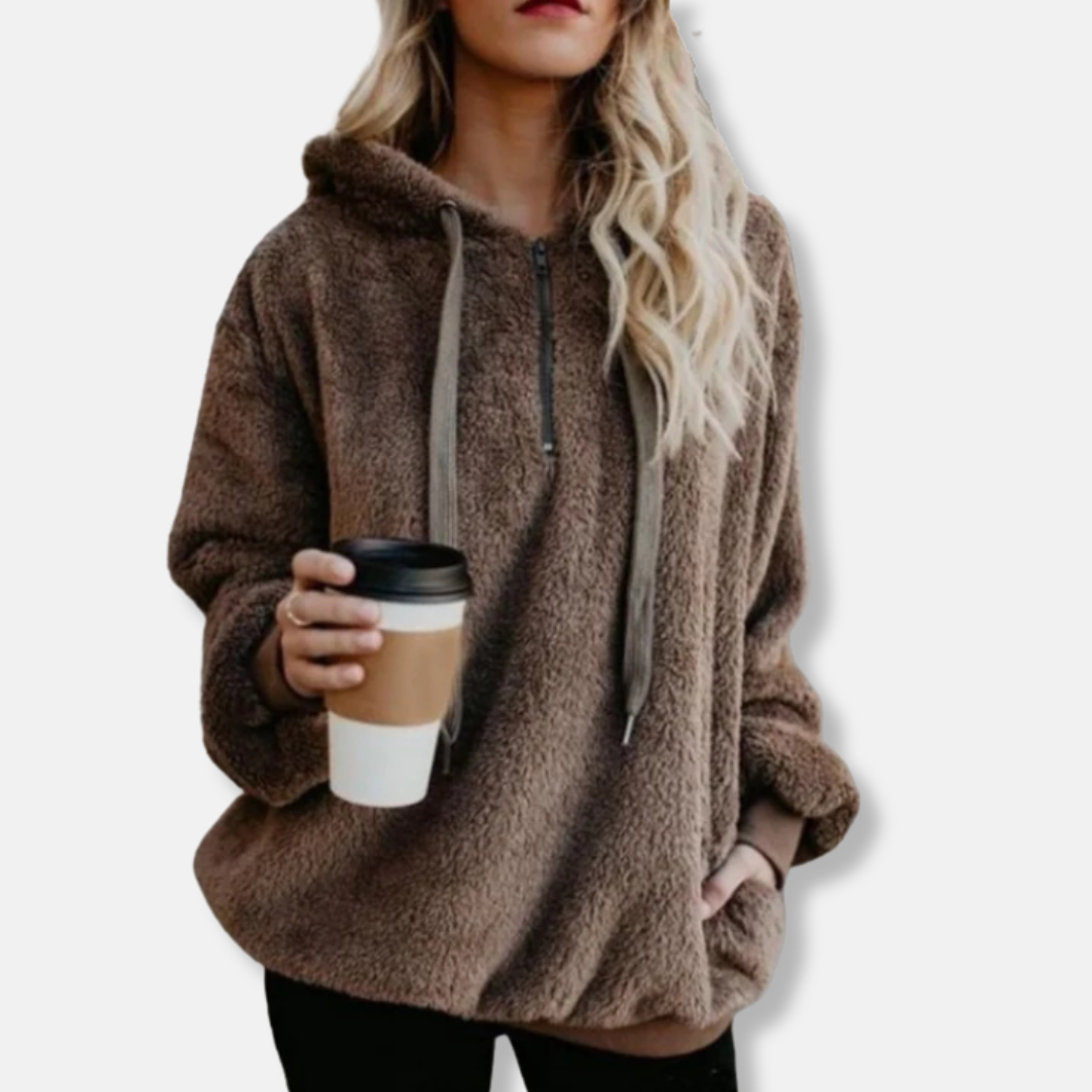 Plush Knit Loose Fit Hooded Sweatshirt