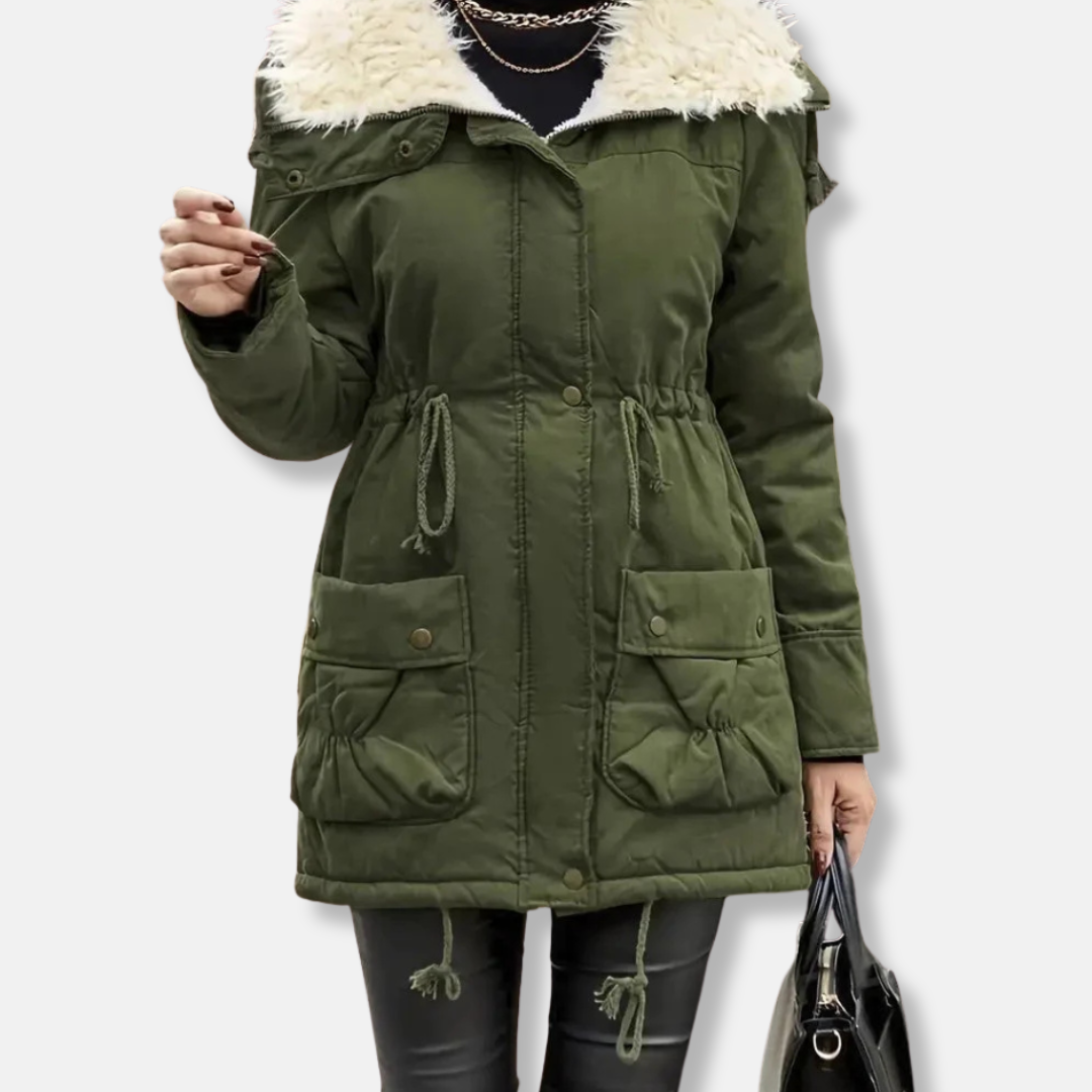 Women’s Parka Jacket – Mid-Length Fit – Faux Fur Hood – Drawstring Waist – Utility Style
