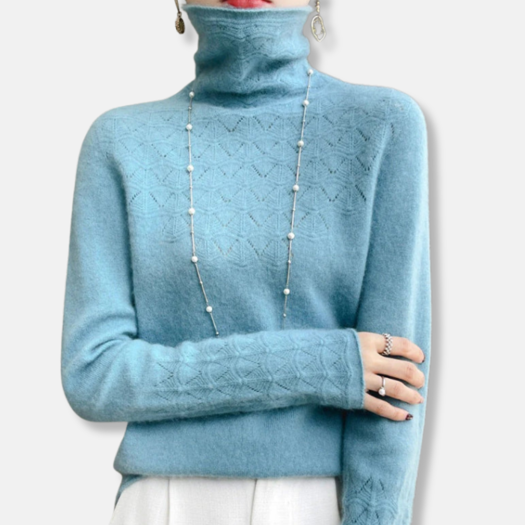 Amelia Slim Fit Turtleneck Sweater | Geometric Hollow Knit Sweater