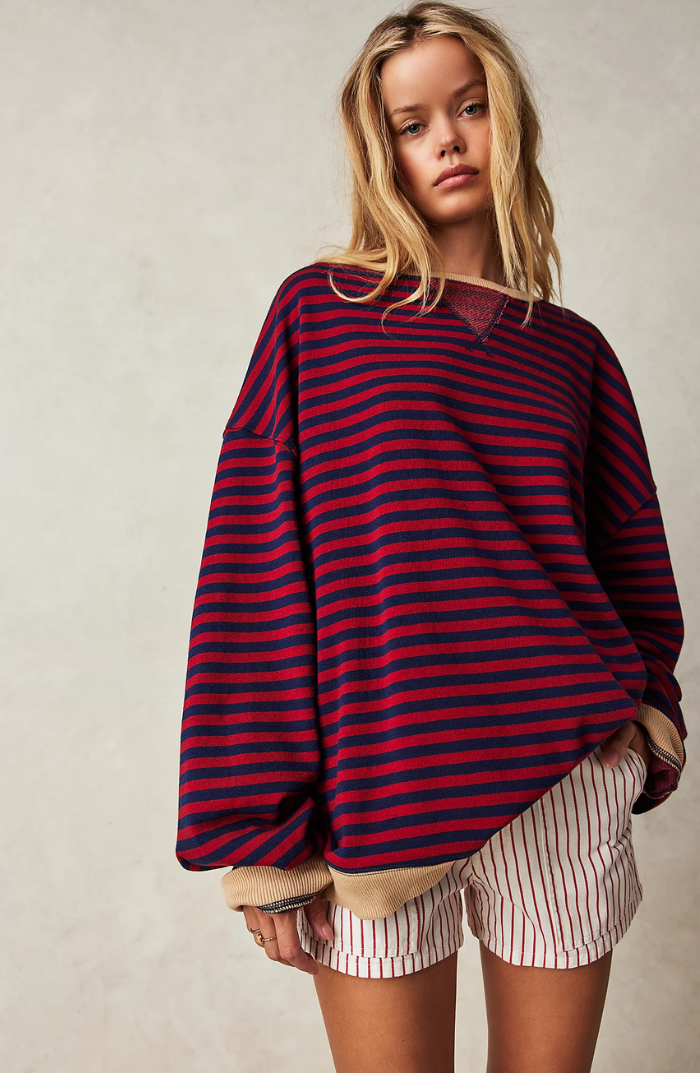 Women’s Pullover Sweatshirt - Relaxed Fit - Crew Neck - Ribbed Trim - Casual Wear