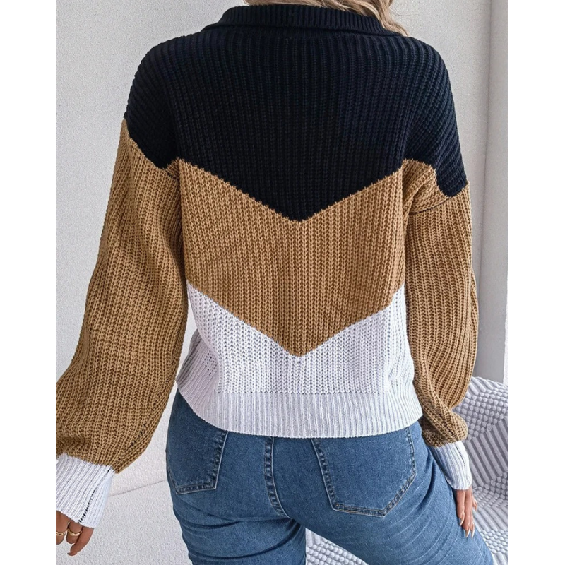 Contrast Color Knitted Lapel Pullover Sweater