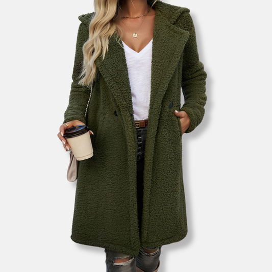 Textured Knit Loose Fit Hooded Coat