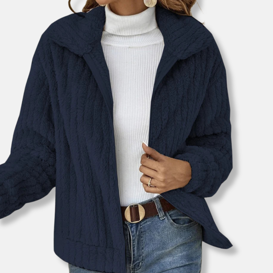 Lily Fleece Cropped Jacket | Ribbed Texture Relaxed Fit Jacket