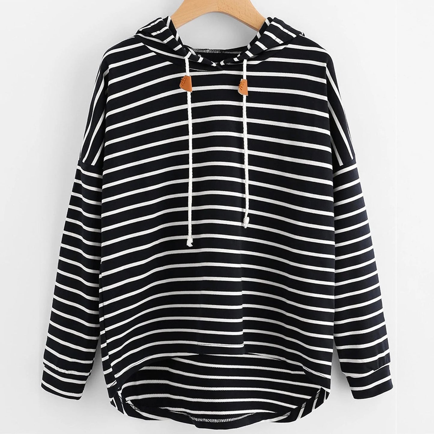 Women's Hooded Sweater - Striped Relaxed Fit - Long Sleeve Casual Wear