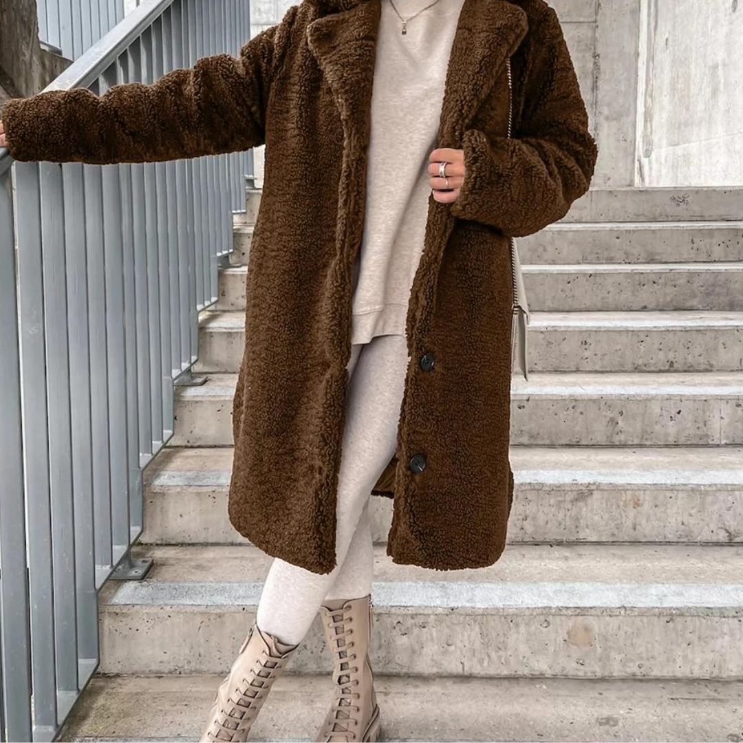 Women's elegant long coat with lapel collar