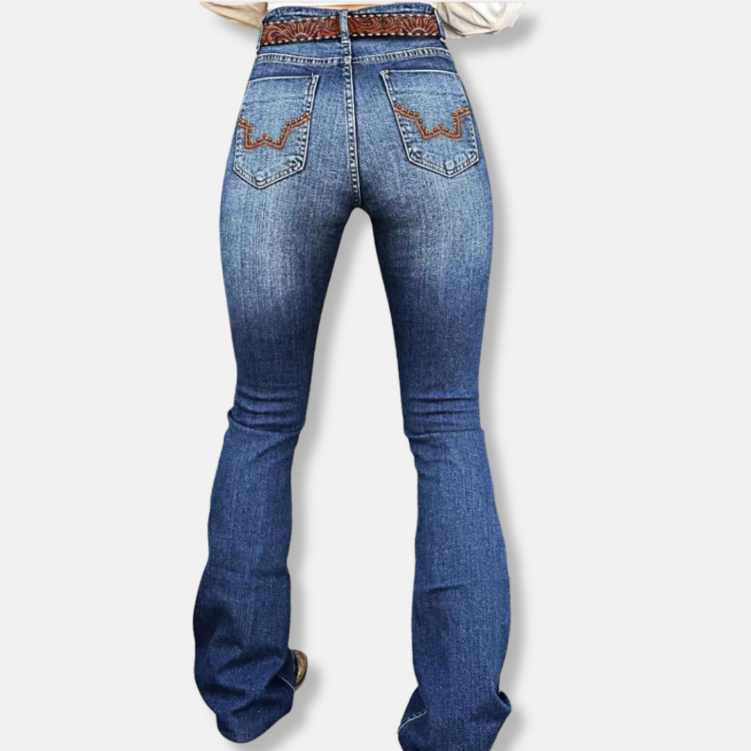 Stretch Slim Flared Leg Embroidered Jeans