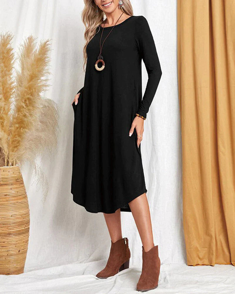 Loose Fit Crew Neck Midi Dress