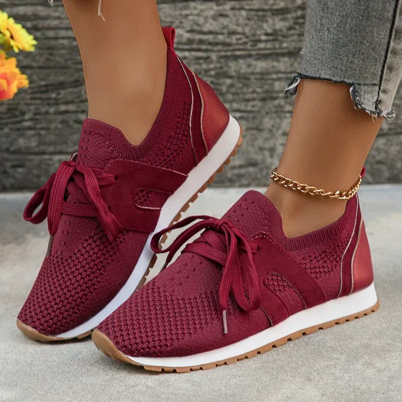Women’s Sneakers – Soft Knit Upper – Streamlined Fit – Lace-Up Lightweight Comfort