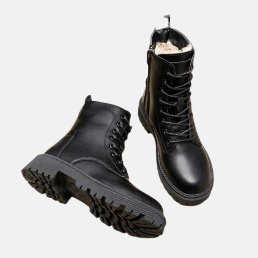 Amelia Leather Lace-Up Ankle Boots | Fur Lined Chunky Sole Boots