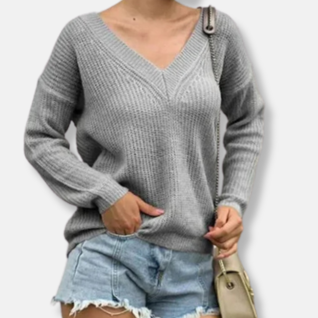 Sienna Chunky Knit V-Neck Pullover Sweater | Relaxed Fit Long Sleeve Sweater