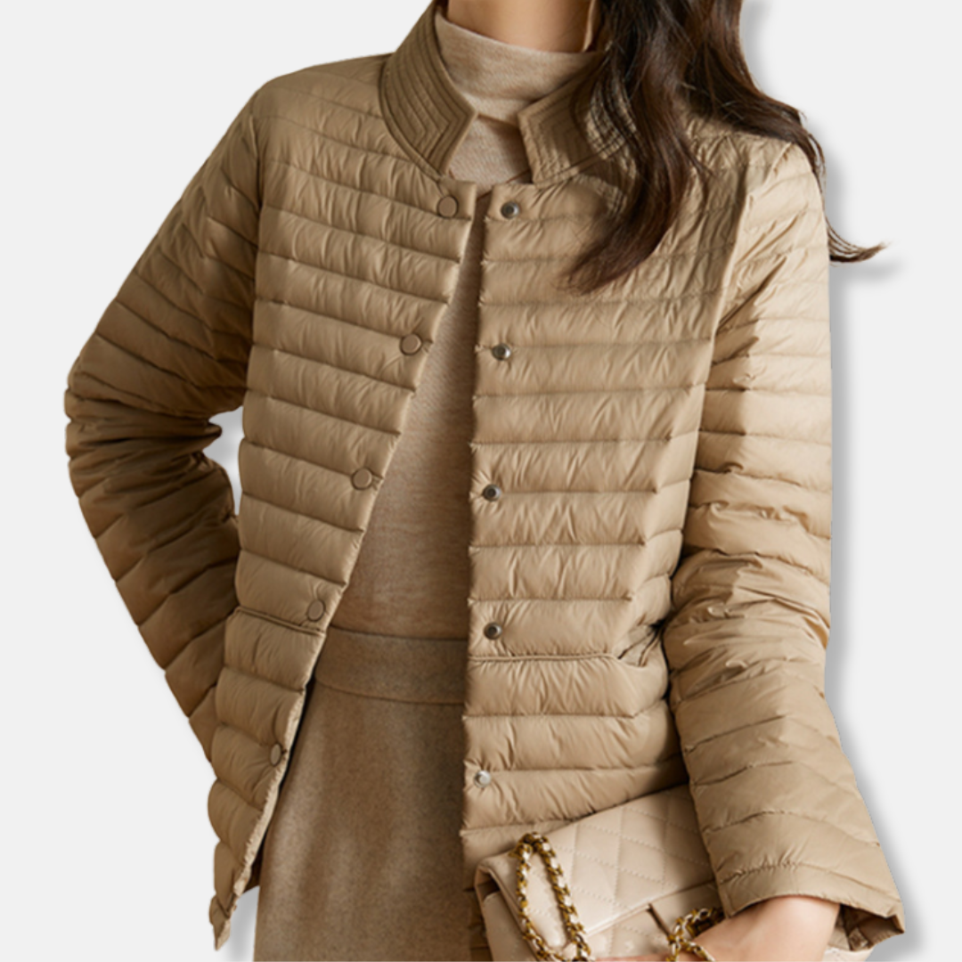 Women’s Quilted Jacket – Slim Fit – Woven Fabric – Stand Collar – Short Length