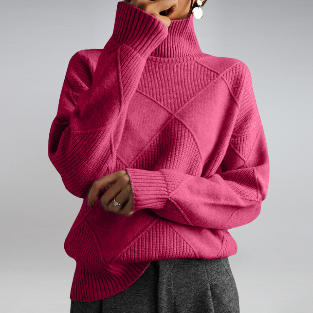 Women's turtleneck sweater with diagonal design