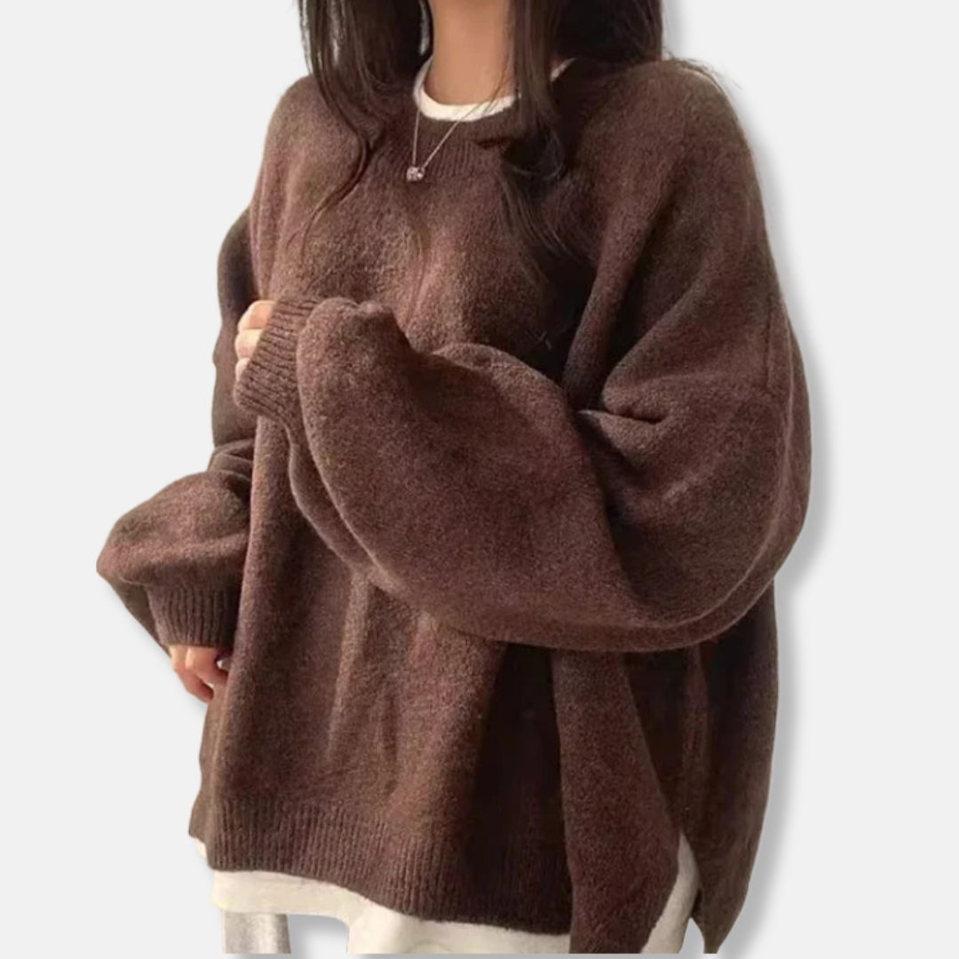 Women’s Pullover Sweater - Knit - Oversized Fit - Crew Neck - Balloon Sleeves