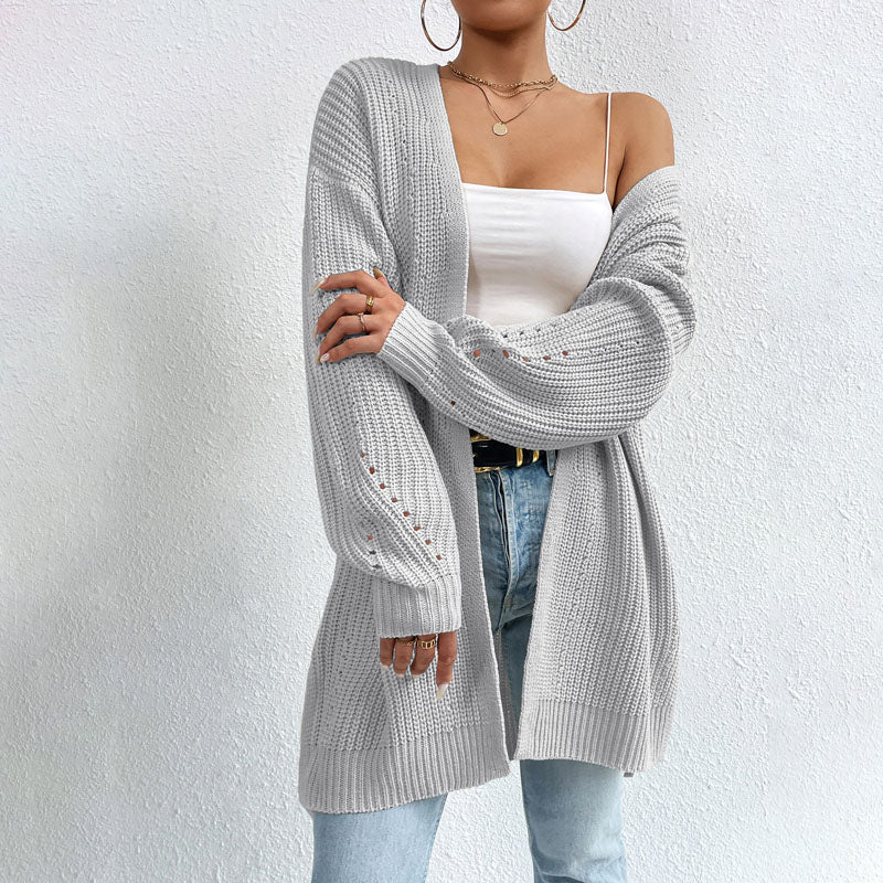 Open-front knit cardigan with relaxed fit for women