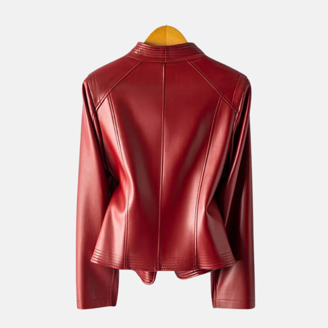 Women’s Jacket - Faux Leather - Cropped Length - Notched Collar - Asymmetrical Zipper