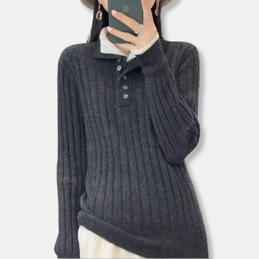 Ribbed Knit Relaxed Fit Pullover Sweatshirt