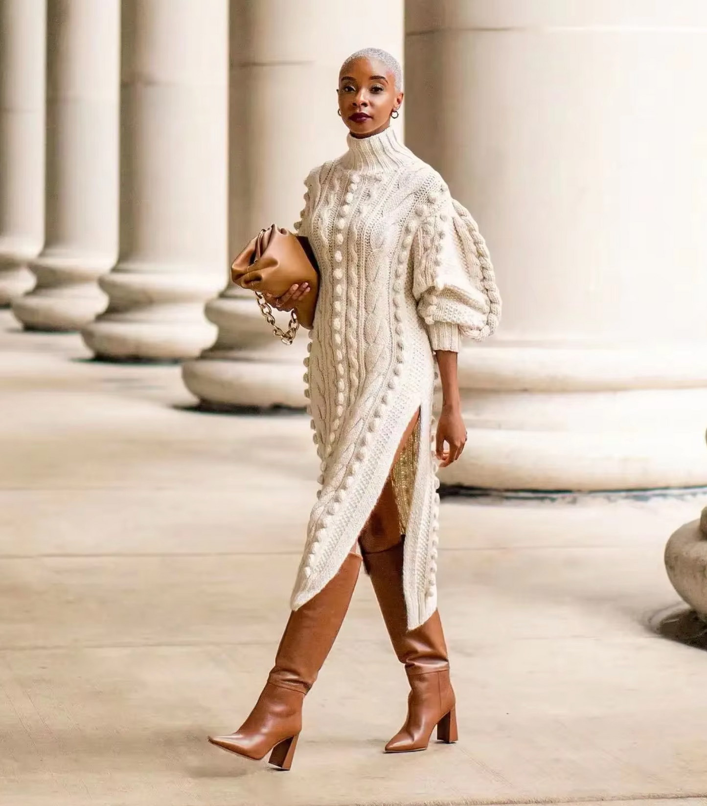 Women's Wool Knitted Turtleneck Dress