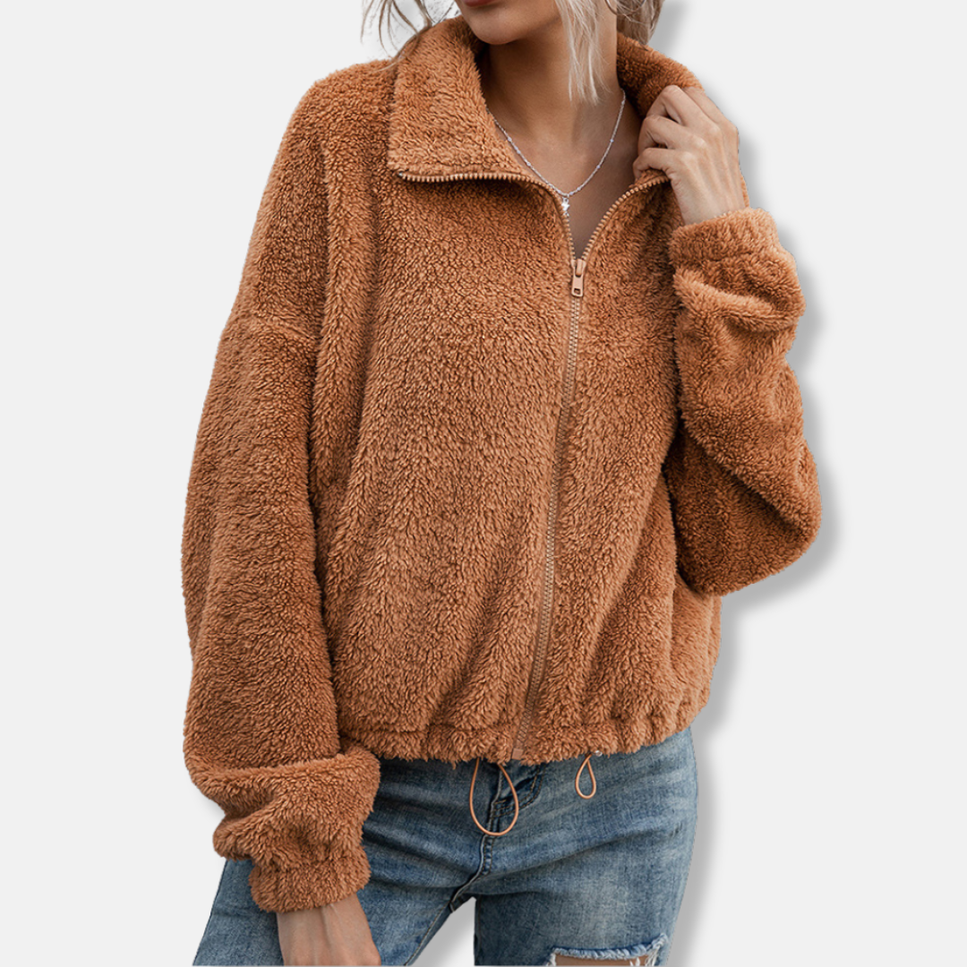 Sienna Fleece Cropped Relaxed Fit Jacket | Collared Long Sleeve Jacket