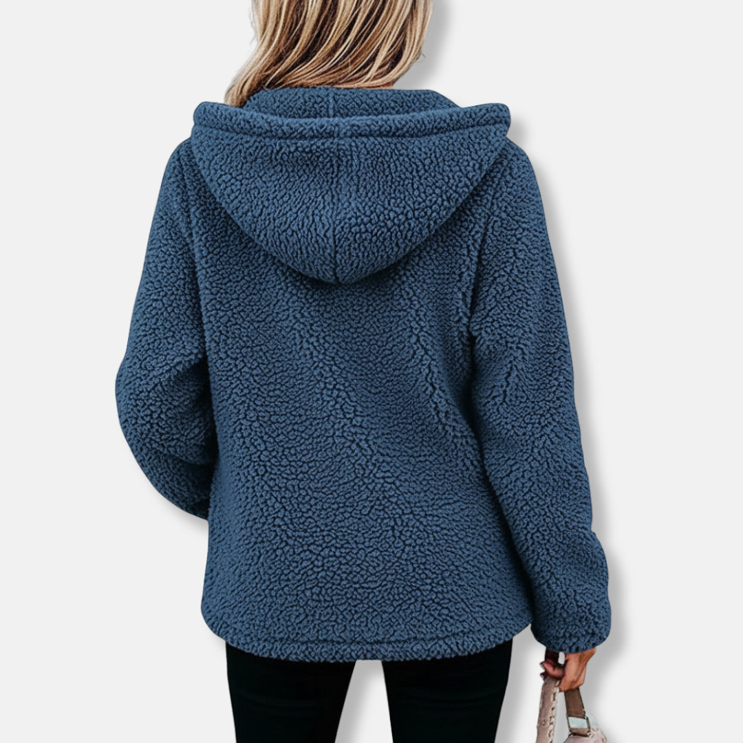 Freya Fleece Oversized Coat | Zip Front Hooded Hip-Length Coat